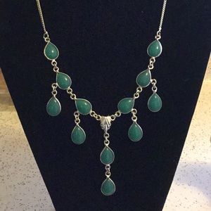 Green Onyx Tiered Silver Necklace